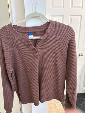 Old Navy Brown Ribbed Button Henley Top